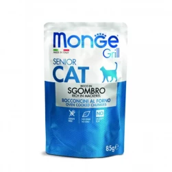 Monge Cat Grill Pouch Senior Sgombro, паучи для кошек, с кусочками макрели в желе, 85гр. (арт.-3666)