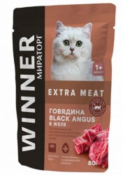 Winner Extra Meat, корм влажный для стерилизованных кошек "Говядина в желе", 80г (арт.-1063)