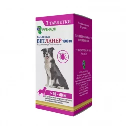Ветланер 1000 мг, таблетка от блох и клещей для собак 20-40кг