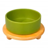 Миска Mr.Kranch Bamboo для кошек керамическая зеленая на бамбуковой подставке, 850 мл (арт.-3691)