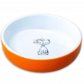 Миска Mr.Kranch "Кошка с бантиком" керамическая для кошек, 370 мл оранжевая (арт.-8373)