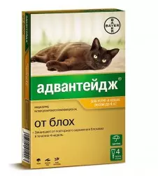 Адвантейдж 40 "Advantage" капли от блох на холку для кошек массой до 4 кг (цена за 1 пипетку х 0,4 мл)