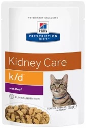 Hill's Prescription Diet k/d Kidney Care Beef, паучи  диета для кошек, с говядиной, 85гр (арт-3411 или арт.-605666)